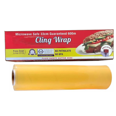 A cozinha macia feita sob encomenda do PVC do PE adere-se plástico que do produto comestível do envoltório o mantimento fresco se adere filme com cortador